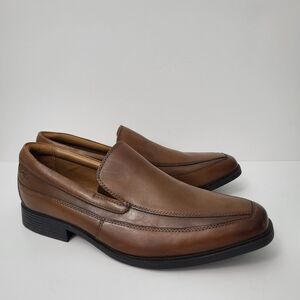 CLARKS Tilden Free Mens 11W Wide Width Brown Leather Slip on Loafers Shoes